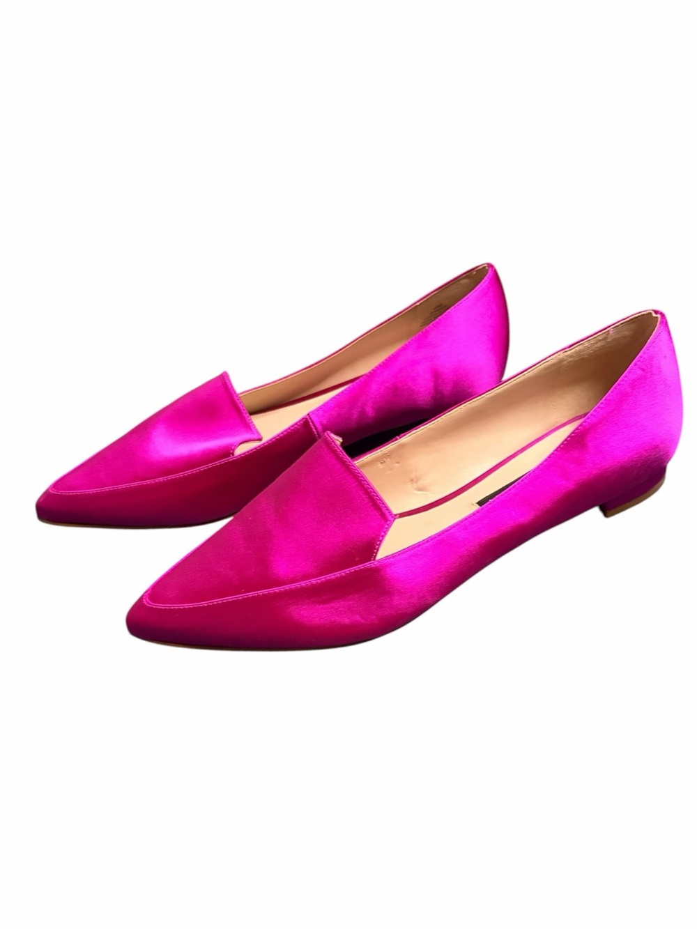 Nine West Hot Pink Satin Pointed Loafers